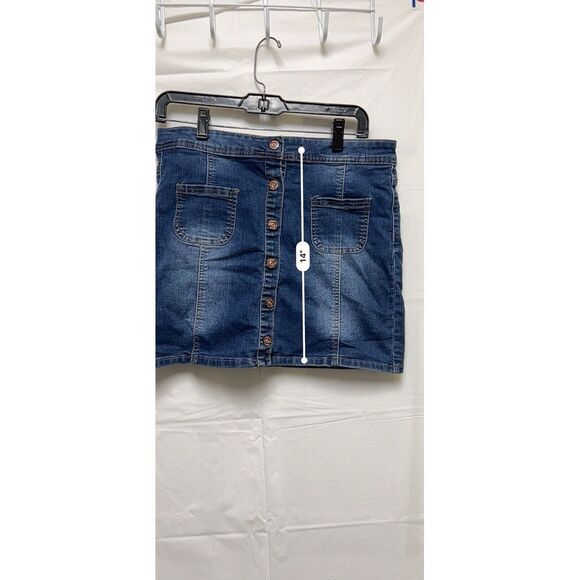 DHN) Red Camel Skirt Women's Size 11 30 Denim Jean Mini Juniors Blue - Picture 4 of 7